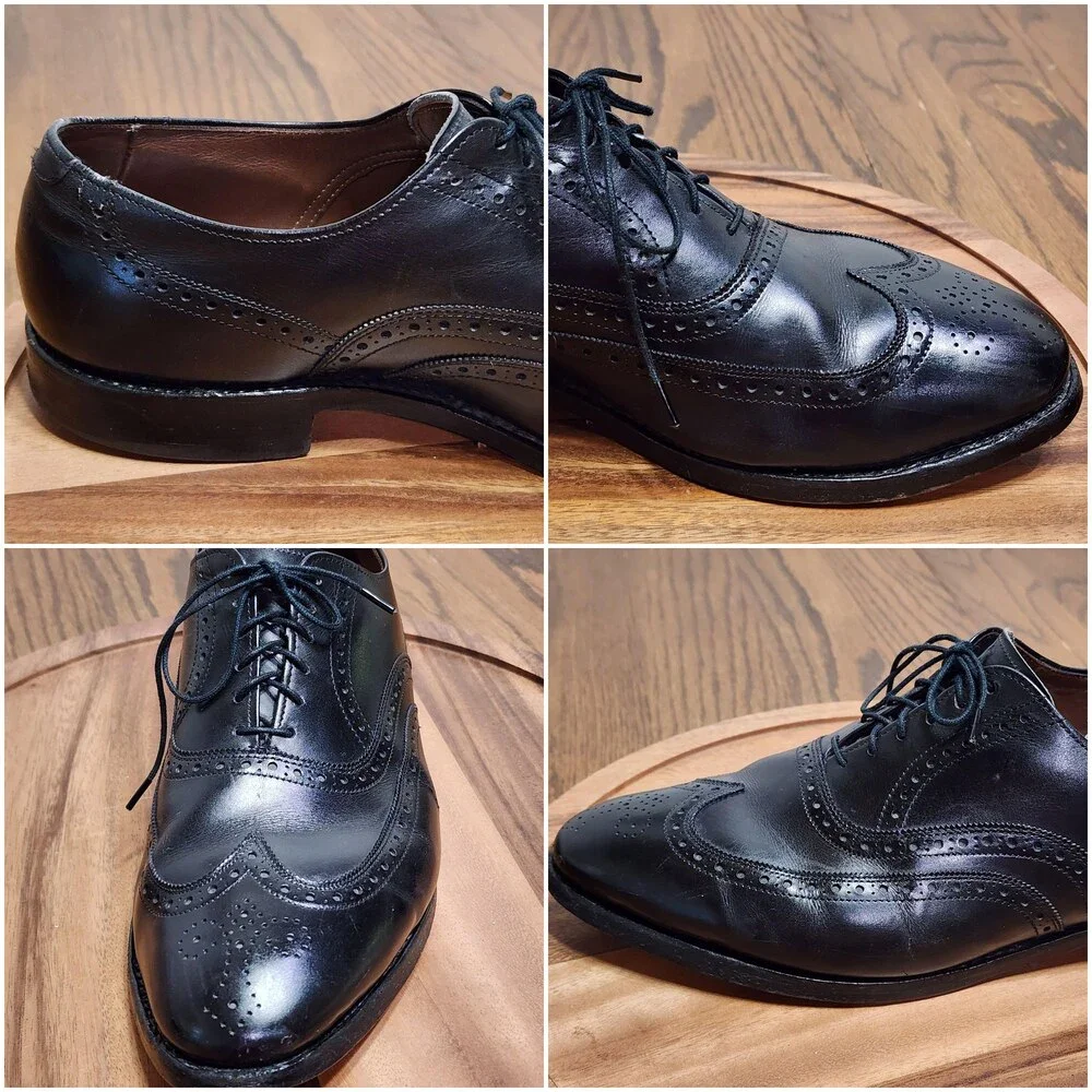 Allen Edmonds Chester Dress Shoes Mens Size 9.5 D Black Leather Wingtip Oxford